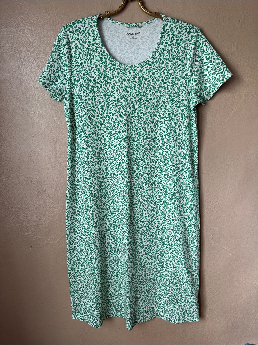 Lands End Green Floral Cotton Dress Size Medium